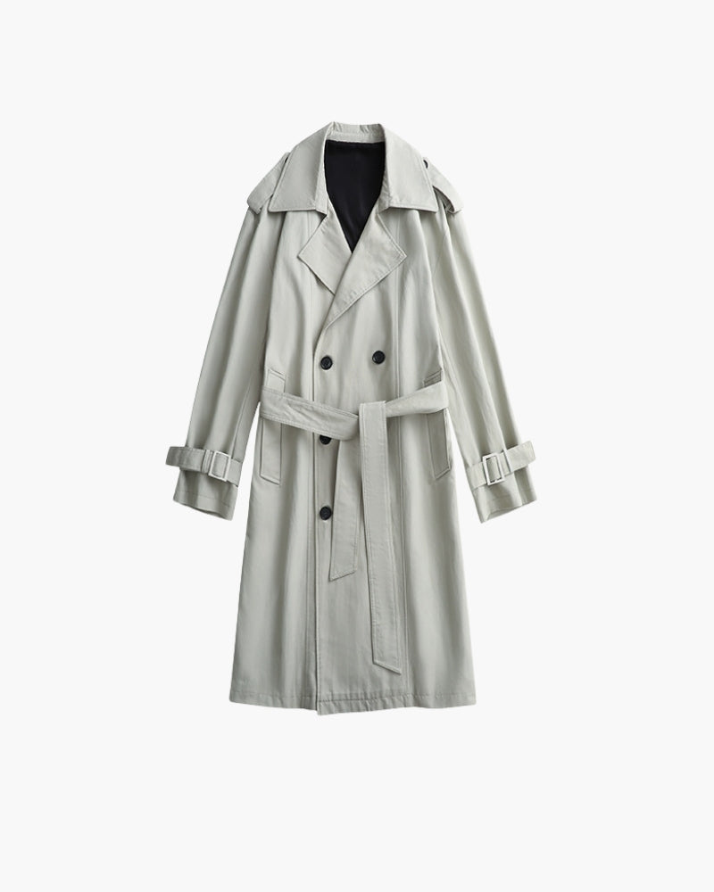 Men's Double-Breasted Trench Coat with a Tie Belt - Green