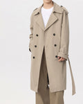 Men's Double-Breasted Trench Coat with a Tie Belt - Beige