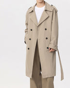 Men's Double-Breasted Trench Coat with a Tie Belt - Beige