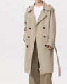 Men's Double-Breasted Trench Coat with a Tie Belt - Beige