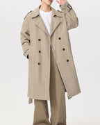 Men's Double-Breasted Trench Coat with a Tie Belt - Beige