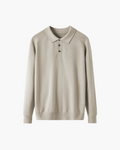Men's Fine-Knit Long-Sleeve Polo with Buttoned Neck - Beige