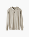 Men's Fine-Knit Long-Sleeve Polo with Buttoned Neck - Beige