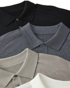 Men's Fine-Knit Long-Sleeve Polo with Buttoned Neck - shared