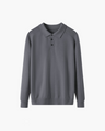 Men's Fine-Knit Long-Sleeve Polo with Buttoned Neck - Grey