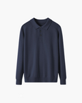 Men's Fine-Knit Long-Sleeve Polo with Buttoned Neck - Navy
