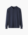 Men's Fine-Knit Long-Sleeve Polo with Buttoned Neck - Navy