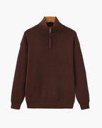 Men's Fine-Rib Half-Zip Jumper with a Stand Collar - Burgundy