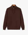 Men's Fine-Rib Half-Zip Jumper with a Stand Collar - Burgundy