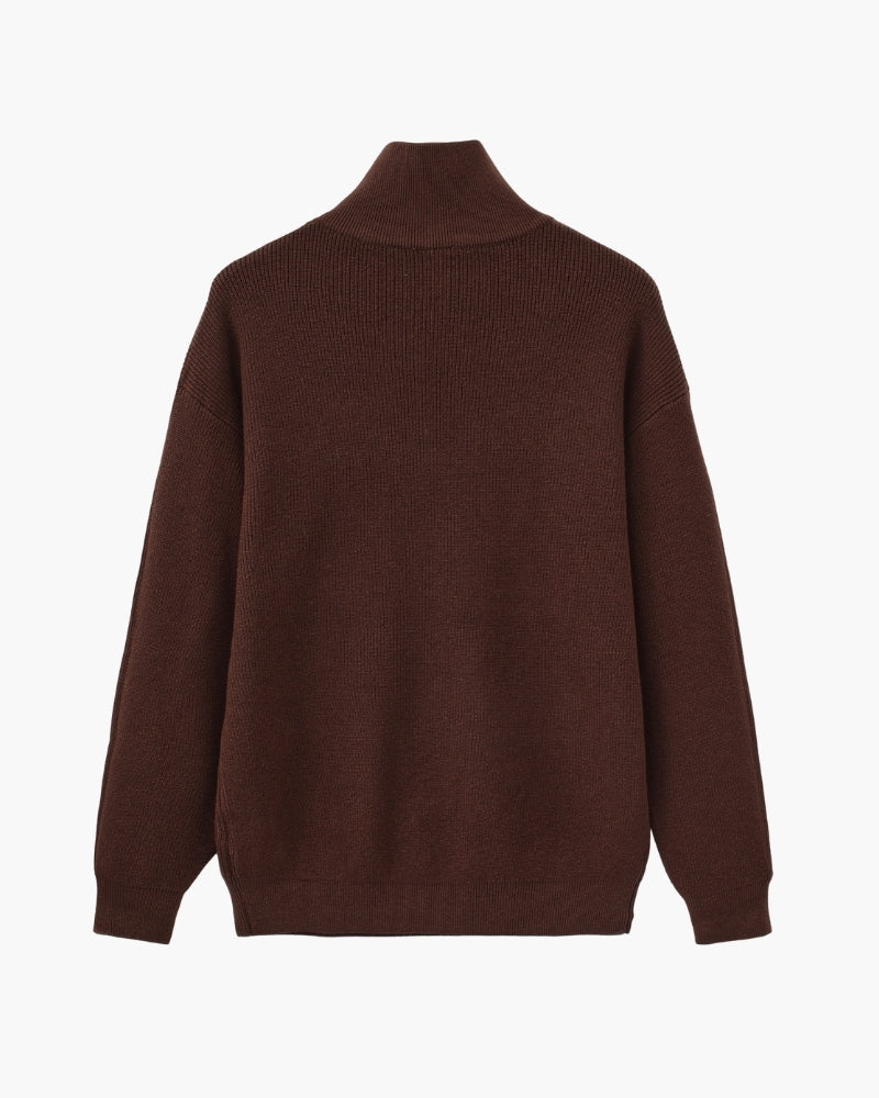 Men's Fine-Rib Half-Zip Jumper with a Stand Collar - Burgundy