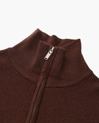Men's Fine-Rib Half-Zip Jumper with a Stand Collar - Burgundy