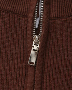 Men's Fine-Rib Half-Zip Jumper with a Stand Collar - Burgundy