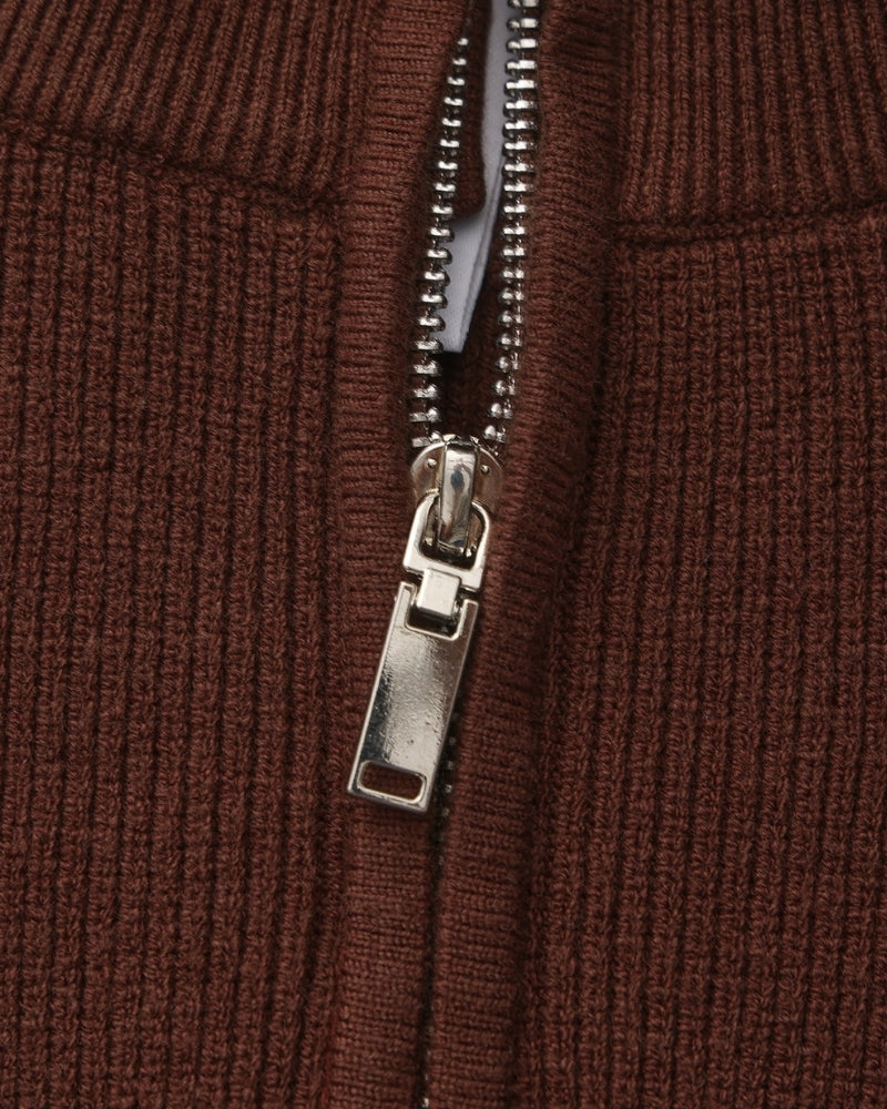 Men's Fine-Rib Half-Zip Jumper with a Stand Collar - Burgundy