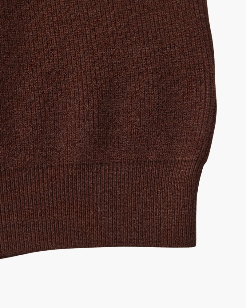 Men's Fine-Rib Half-Zip Jumper with a Stand Collar - Burgundy