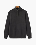 Men's Fine-Rib Half-Zip Jumper with a Stand Collar - Dark Grey
