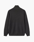 Men's Fine-Rib Half-Zip Jumper with a Stand Collar - Dark Grey