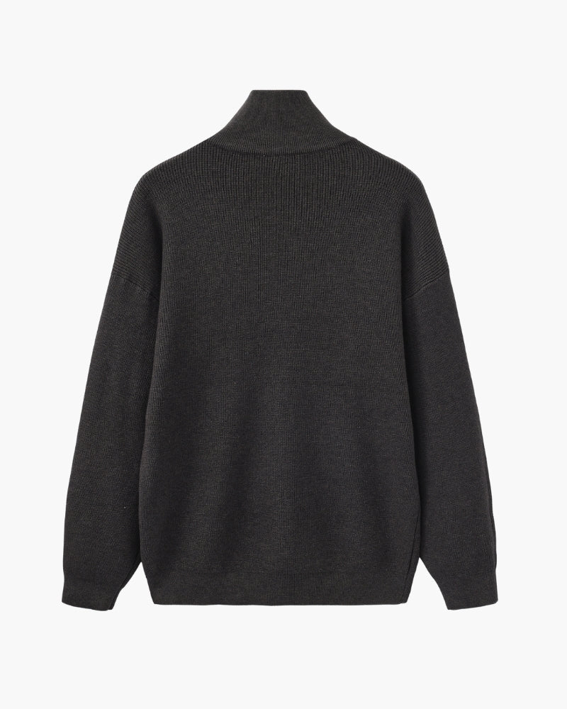 Men's Fine-Rib Half-Zip Jumper with a Stand Collar - Dark Grey