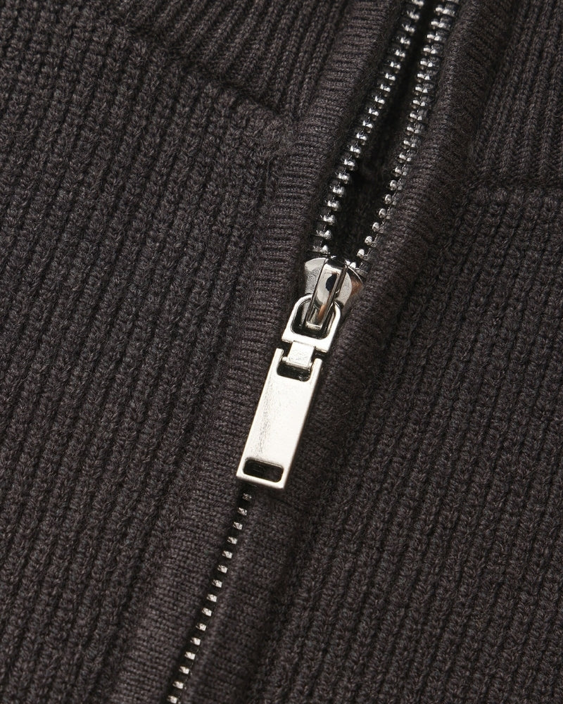 Men's Fine-Rib Half-Zip Jumper with a Stand Collar - Dark Grey