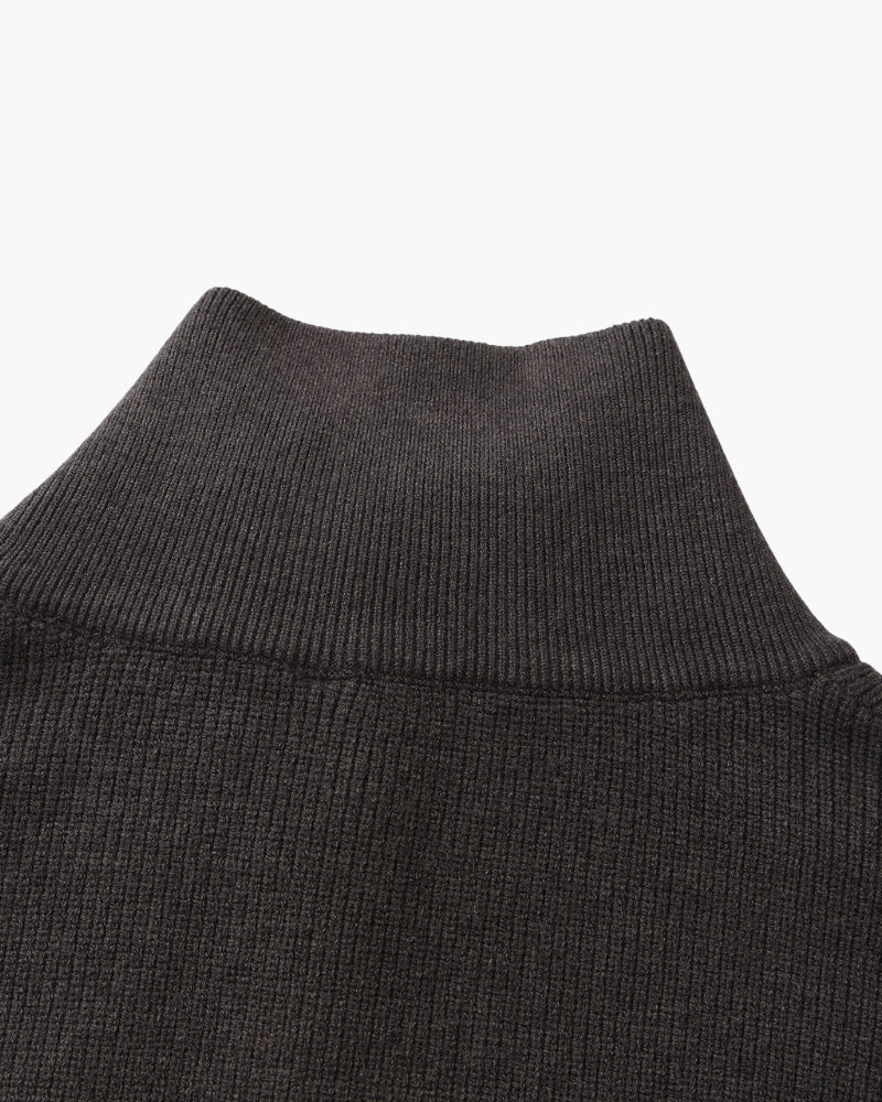 Men's Fine-Rib Half-Zip Jumper with a Stand Collar - Dark Grey
