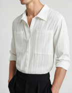 Men's Fine-Stripe Button Shirt with a Chest Pocket - White
