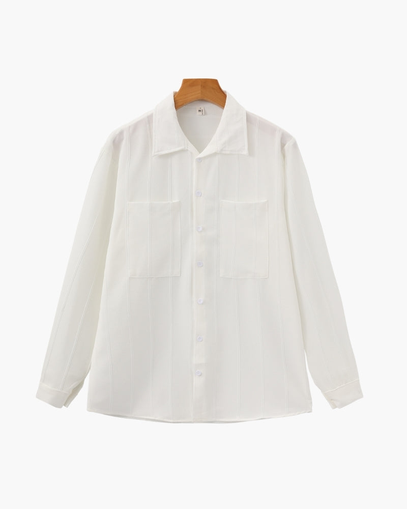 Men's Fine-Stripe Button Shirt with a Chest Pocket - White