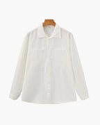 Men's Fine-Stripe Button Shirt with a Chest Pocket - White