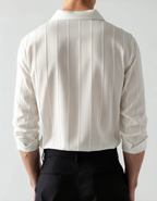 Men's Fine-Stripe Button Shirt with a Chest Pocket - White