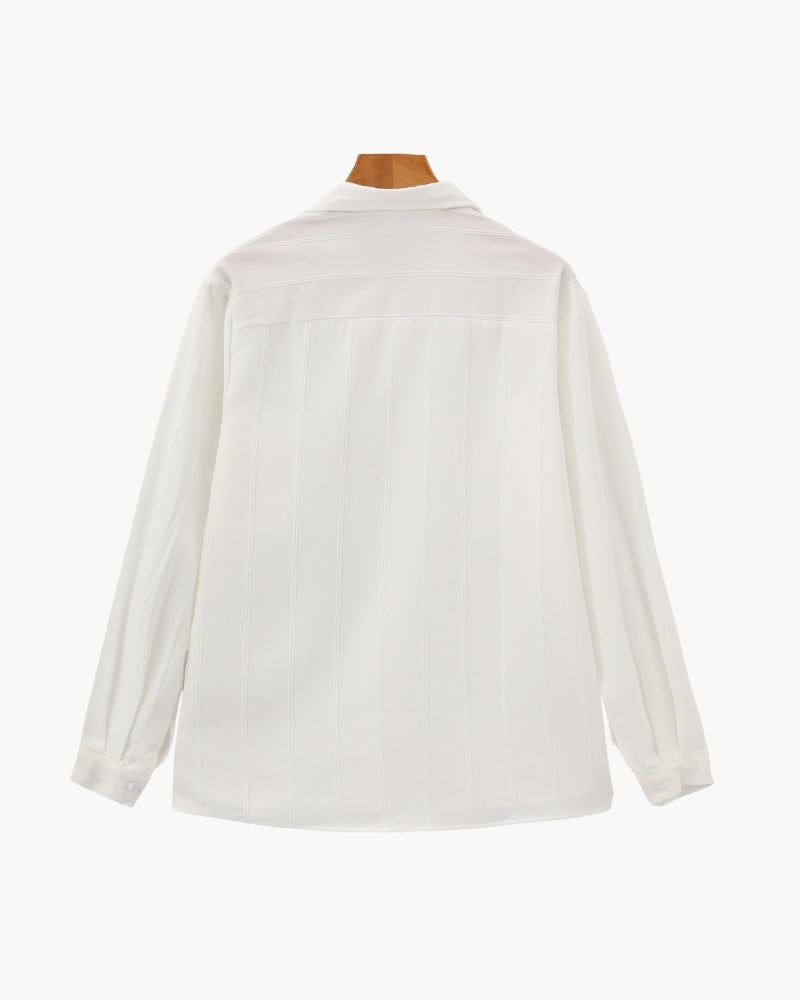 Men's Fine-Stripe Button Shirt with a Chest Pocket - White