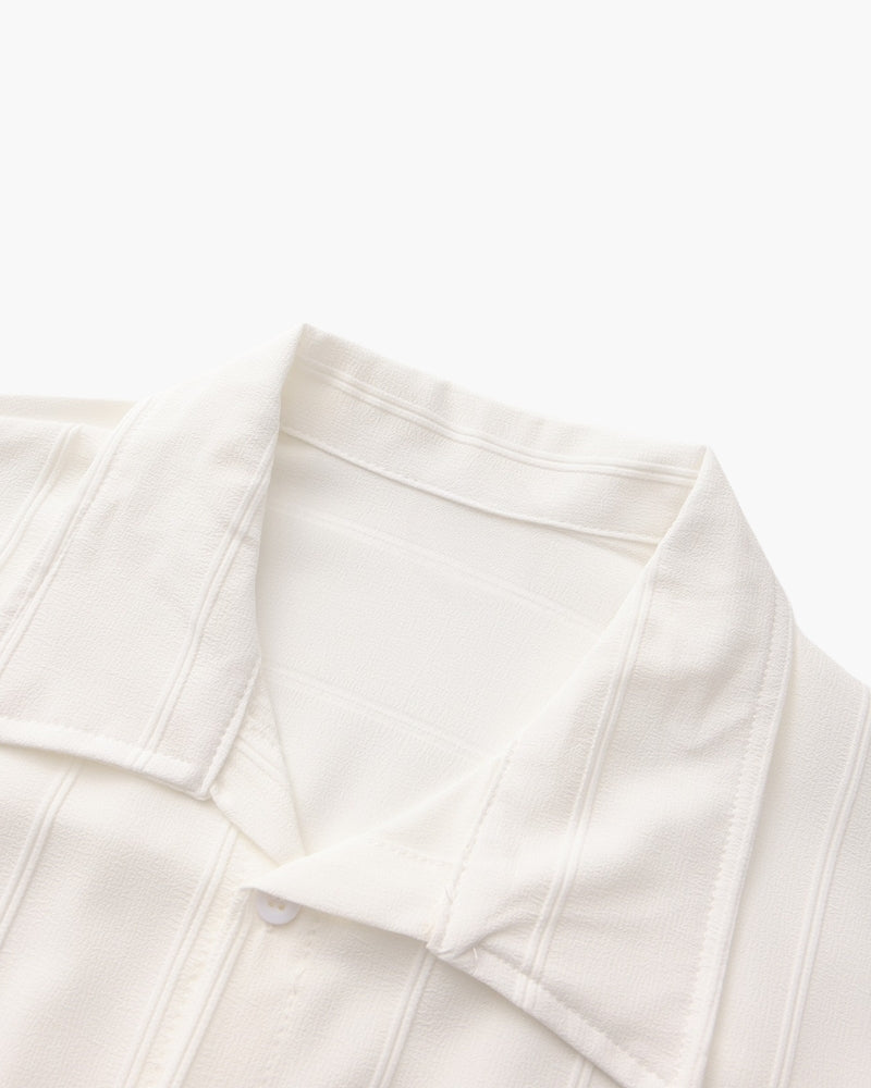 Men's Fine-Stripe Button Shirt with a Chest Pocket - White