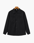 Men's Fine-Stripe Button Shirt with a Chest Pocket - Black