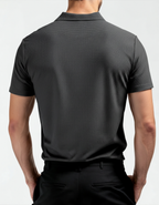 Men's Fine-Texture Button Polo with Short Sleeves - Black