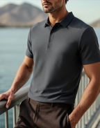 Men's Fine-Texture Button Polo with Short Sleeves - Black