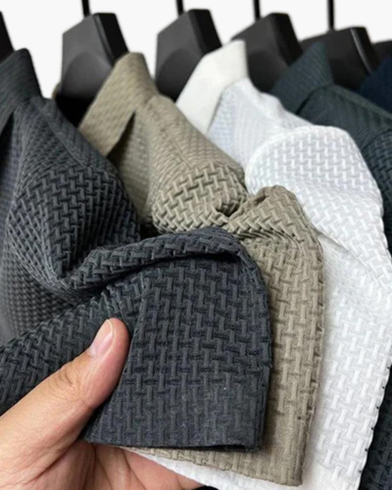 Men's Fine-Texture Button Polo with Short Sleeves - shared