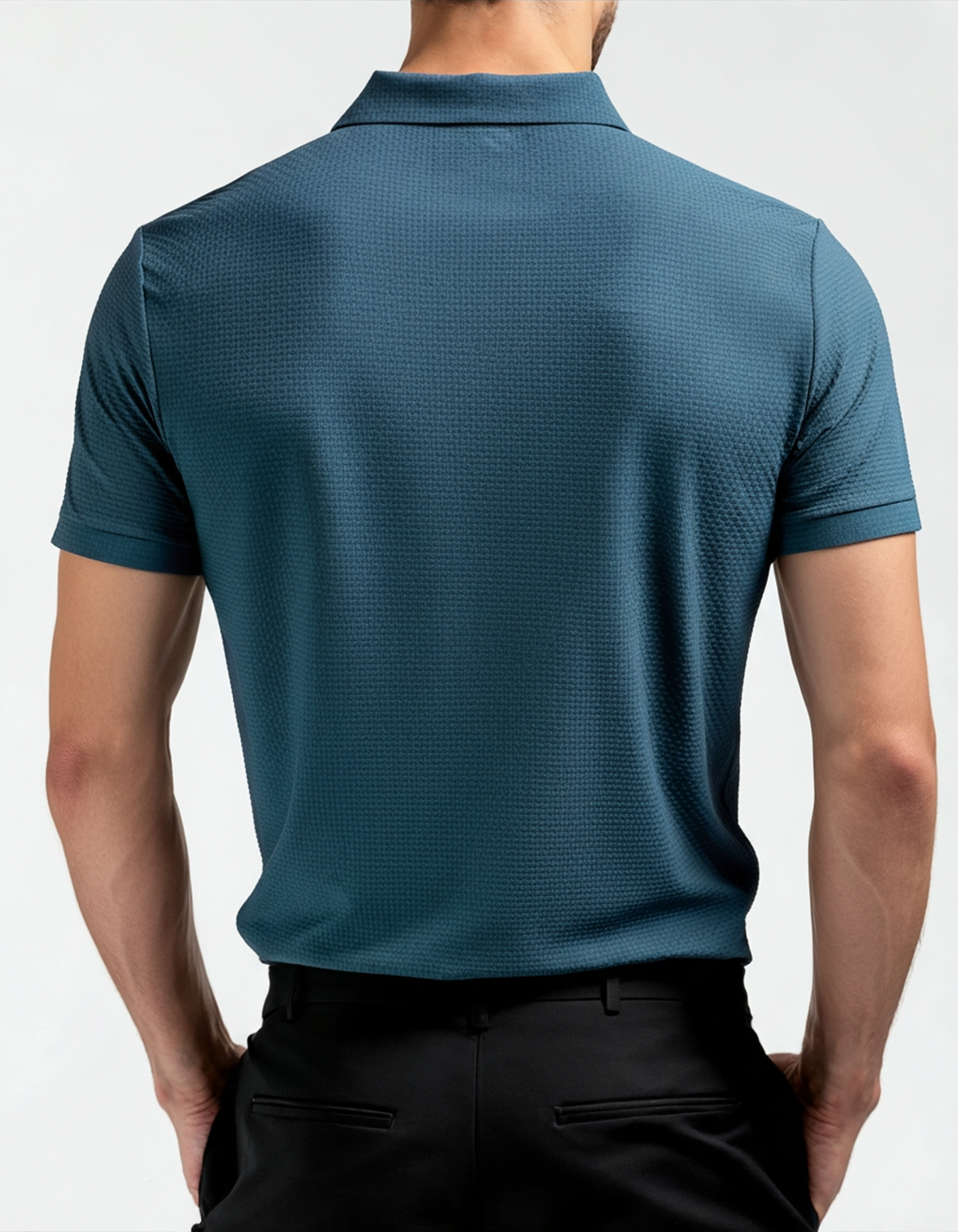 Men's Fine-Texture Button Polo with Short Sleeves - Navy Blue
