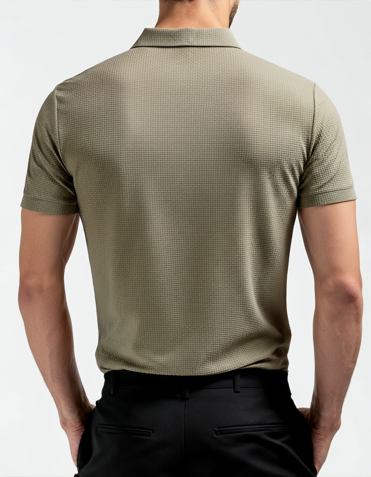 Men's Fine-Texture Button Polo with Short Sleeves - Light Green