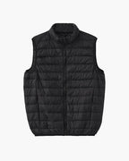 Men's Horizontally Quilted Gilet with a Stand Collar - Black