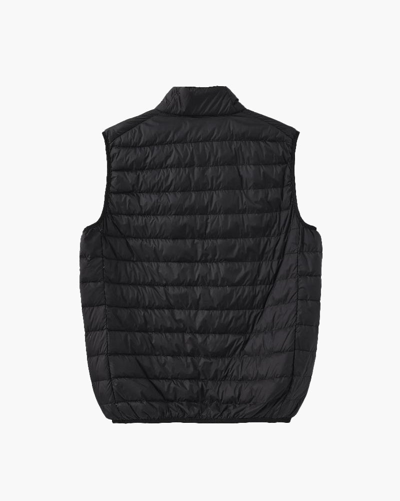 Men's Horizontally Quilted Gilet with a Stand Collar - Black