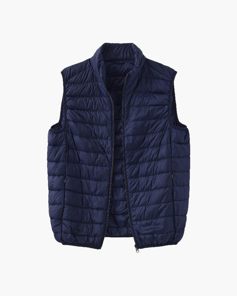 Men's Horizontally Quilted Gilet with a Stand Collar - Navy