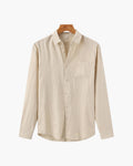 Men's Long-Sleeve Pocket Shirt with a Curved Hem - Beige