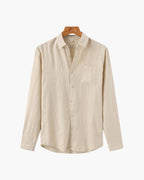 Men's Long-Sleeve Pocket Shirt with a Curved Hem - Beige