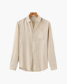 Men's Long-Sleeve Pocket Shirt with a Curved Hem - Beige