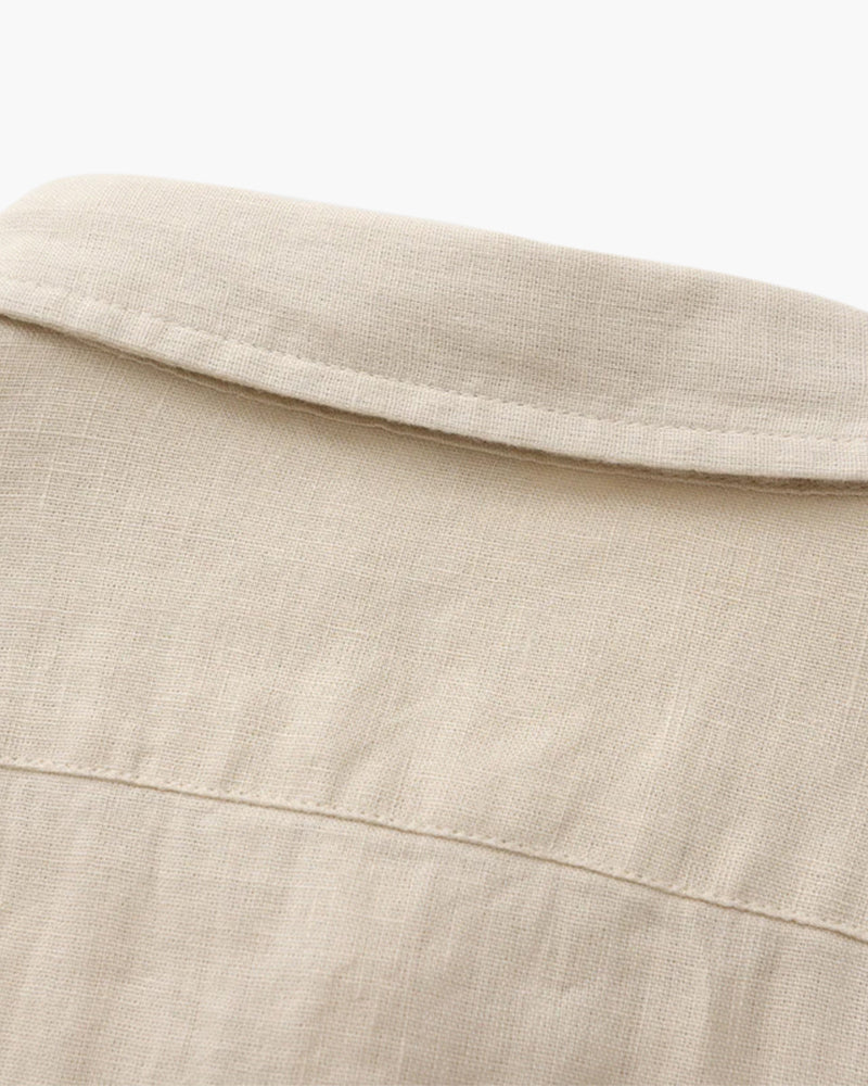 Men's Long-Sleeve Pocket Shirt with a Curved Hem - Beige