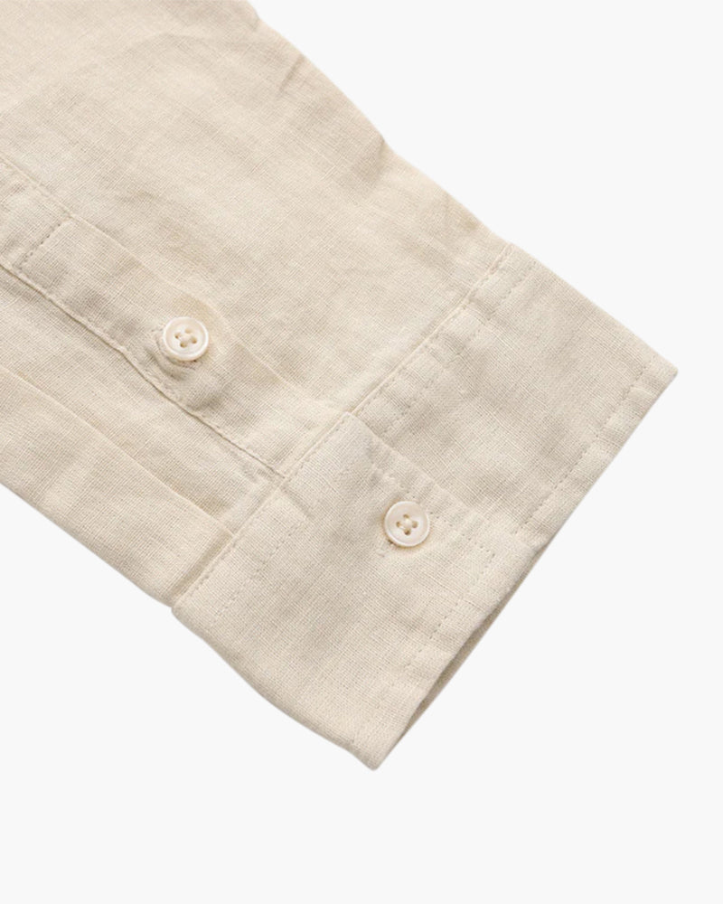 Men's Long-Sleeve Pocket Shirt with a Curved Hem - Beige