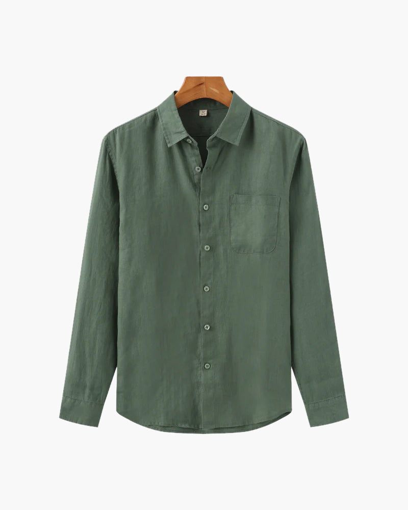 Men's Long-Sleeve Pocket Shirt with a Curved Hem - Green
