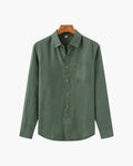 Men's Long-Sleeve Pocket Shirt with a Curved Hem - Green