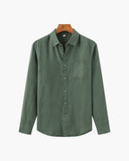 Men's Long-Sleeve Pocket Shirt with a Curved Hem - Green