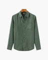Men's Long-Sleeve Pocket Shirt with a Curved Hem - Green