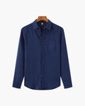 Men's Long-Sleeve Pocket Shirt with a Curved Hem - Blue