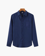 Men's Long-Sleeve Pocket Shirt with a Curved Hem - Blue