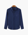 Men's Long-Sleeve Pocket Shirt with a Curved Hem - Blue